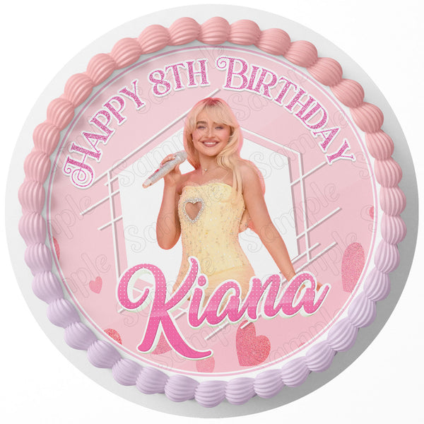 Sabrina Carpenter Pink Edible Image Cake Topper Personalized Birthday Sheet Decoration Custom Party Frosting Transfer Fondant Round Circle (Copy)