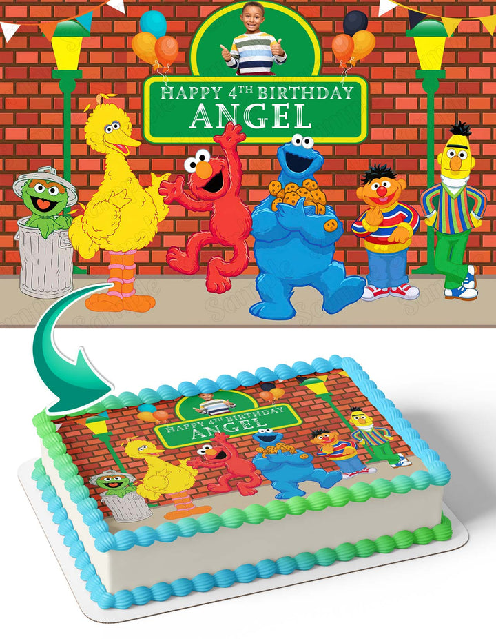 Sesame Elmo Cookie Monster Photo Frame Edible Cake Topper Image