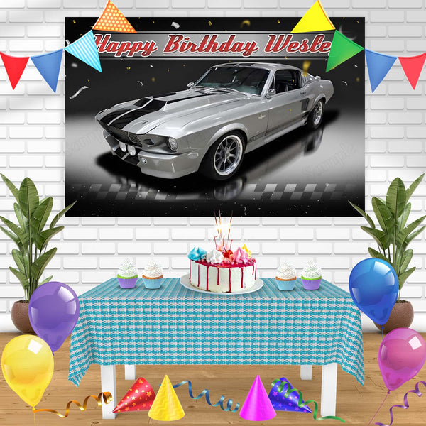 1968 Silver Ford Mustang Fastback Bn Birthday Banner Personalized Party Backdrop Decoration