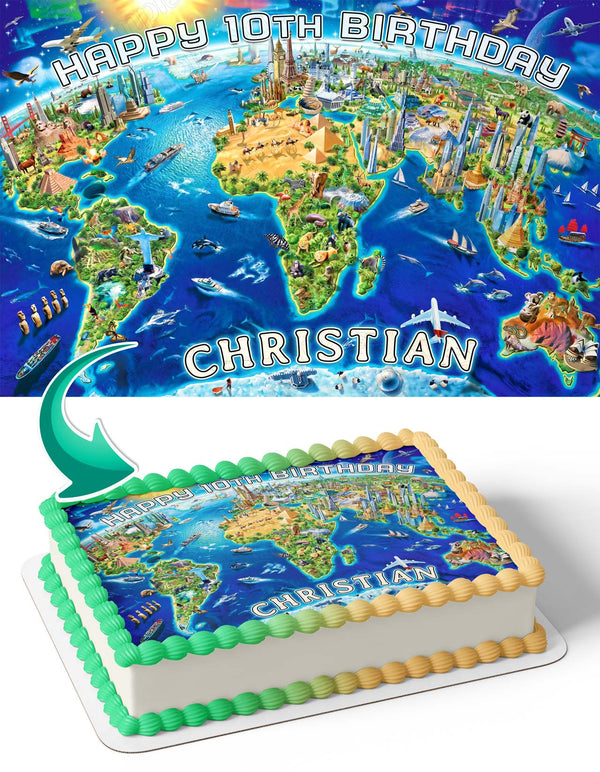 3D World Map Edible Cake Toppers