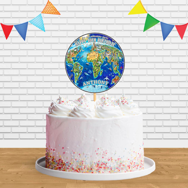 3D World Map Ct Cake Topper Centerpiece Birthday Party Decorations