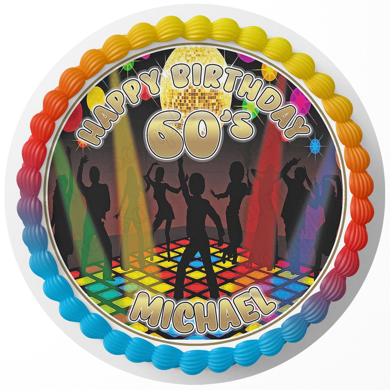 60s Disco Party Rd Edible Cake Toppers Round – Ediblecakeimage