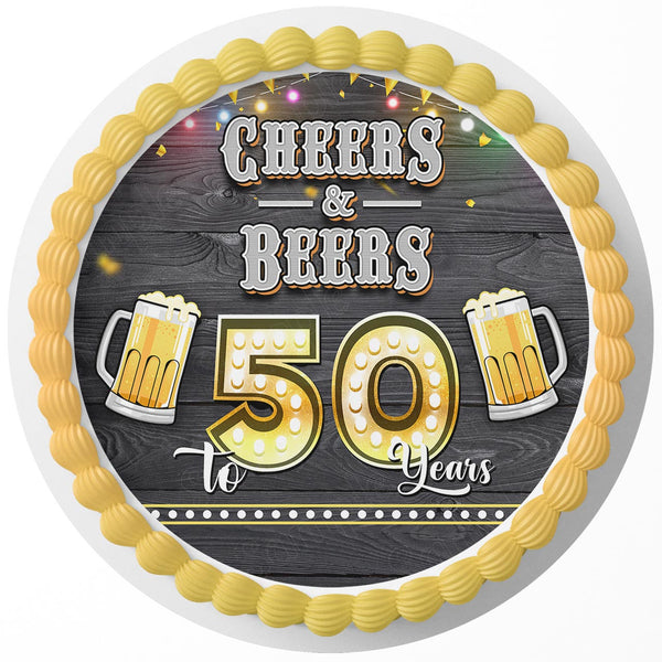 Cheers And Beers To 50 Years Rd Edible Cake Toppers Round