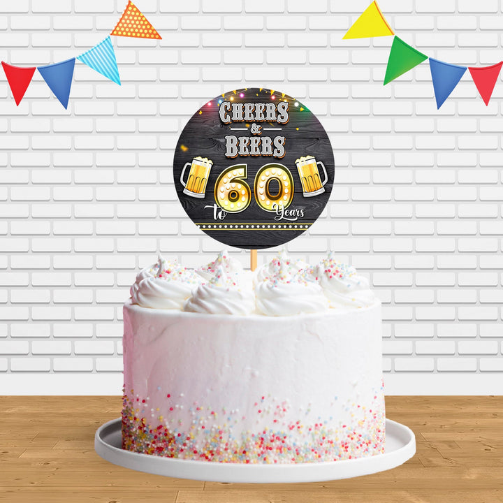 Cheers And Beers To 60 Years Ct Cake Topper Centerpiece Birthday Party Decorations