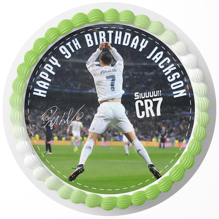 Cristiano Ronaldo Real Madrid CR7 Star Soccer Siuuuu Rd Edible Cake Toppers Round