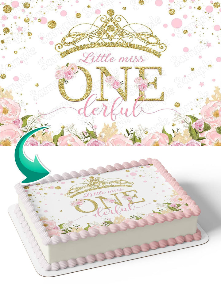 Gold Crown Princess 1st Miss Onederful Edible Cake Toppers