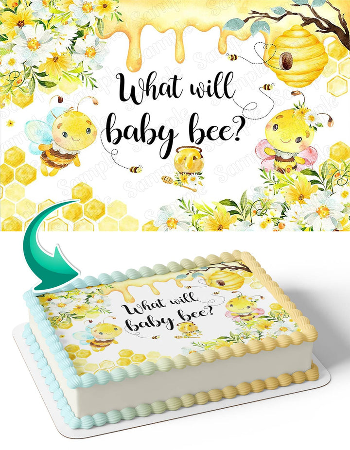 Honeycomb Bee Gender Reveal What Will Baby Bee Edible Cake Toppers