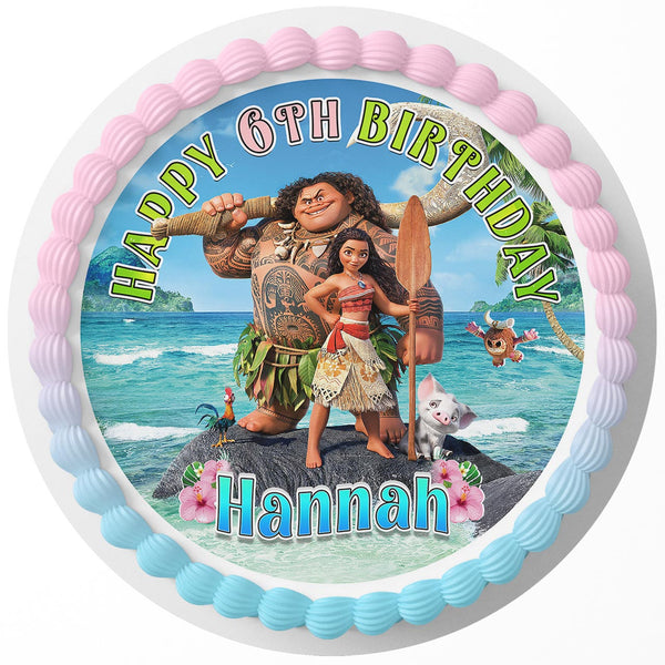 Moana Maui Hei Pua Ocean Rd Edible Cake Toppers Round