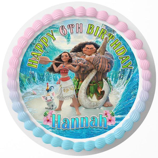 Moana Maui Hei Pua Rd Edible Cake Toppers Round