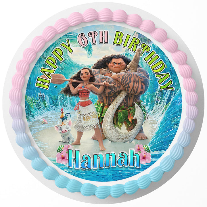 Moana Maui Hei Pua Rd Edible Cake Toppers Round