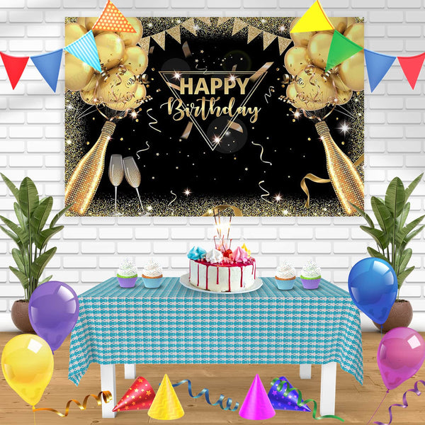 Surprise Balloon Champagne Glitter Black and Gold Bn Birthday Banner Personalized Party Backdrop Decoration