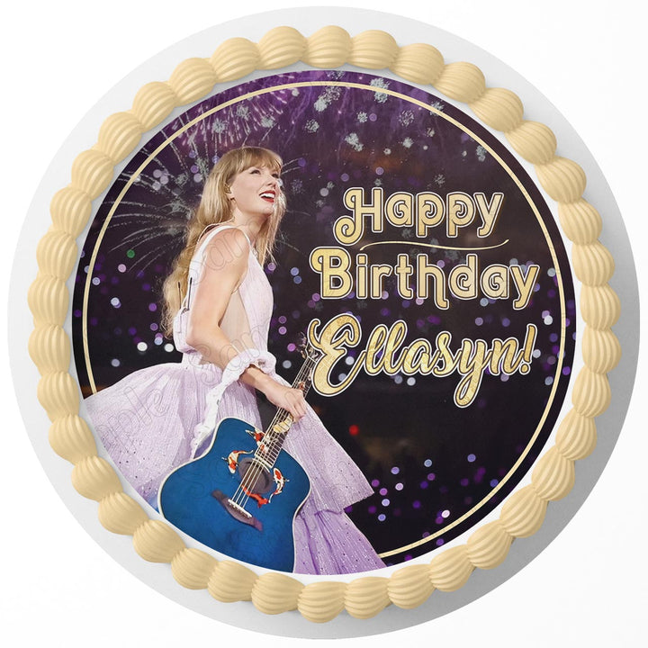 Taylor Swift Singer Guitar Edible Cake Toppers Round
