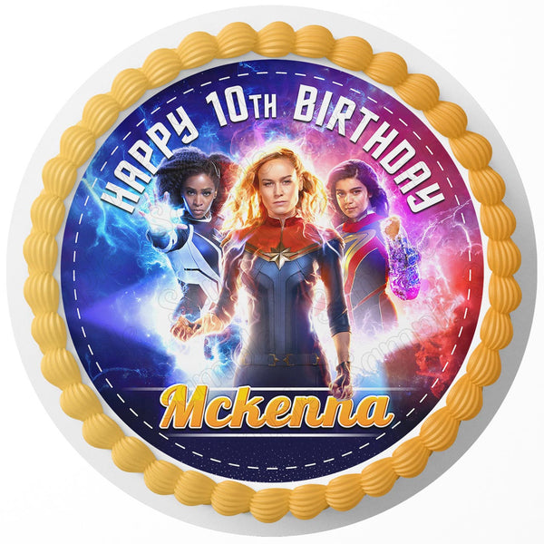 The Marvels Carol Danvers Rd Edible Cake Toppers Round