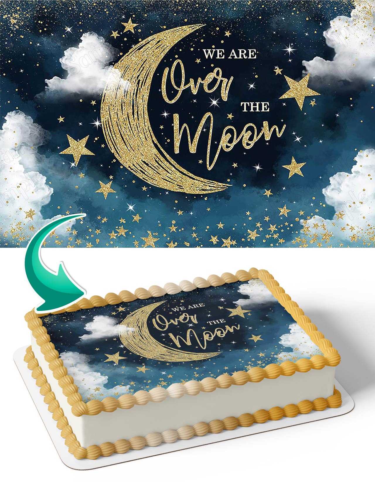 We are Over The Moon Baby Shower Moon and Stars Starry Night Edible Image Cake Topper Personalized Birthday Sheet Decoration Custom Party Frosting