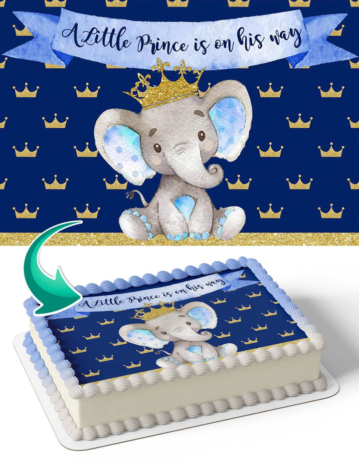 A Little Prince Is On His Way Blue Gold PHW Edible Cake Toppers