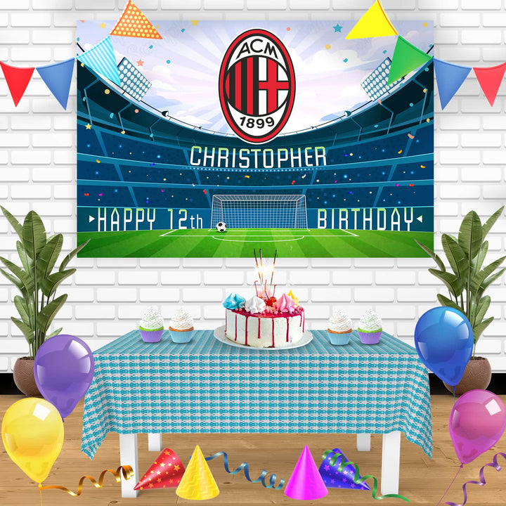 AC Milan Birthday Banner Personalized Party Backdrop Decoration