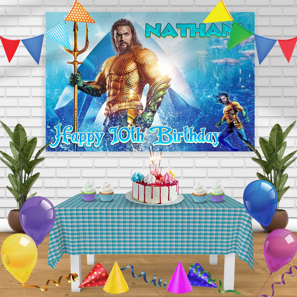 Aquaman Birthday Banner Personalized Party Backdrop Decoration