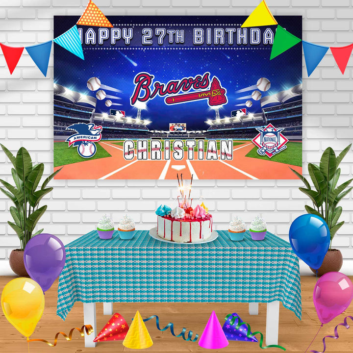 Atlanta Braves Birthday Banner Personalized Party Backdrop Decoration