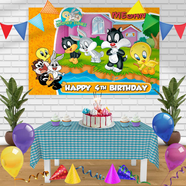 Baby Looney Tunes Birthday Banner Personalized Party Backdrop Decoration