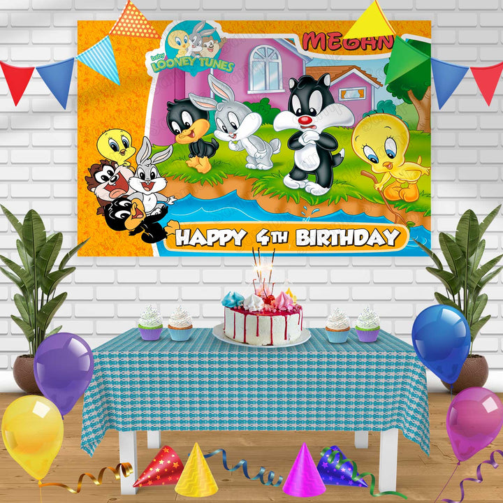 Baby Looney Tunes Birthday Banner Personalized Party Backdrop Decoration