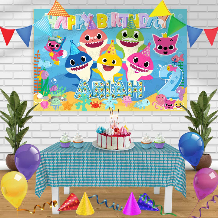 Baby Shark 1 Birthday Banner Personalized Party Backdrop Decoration