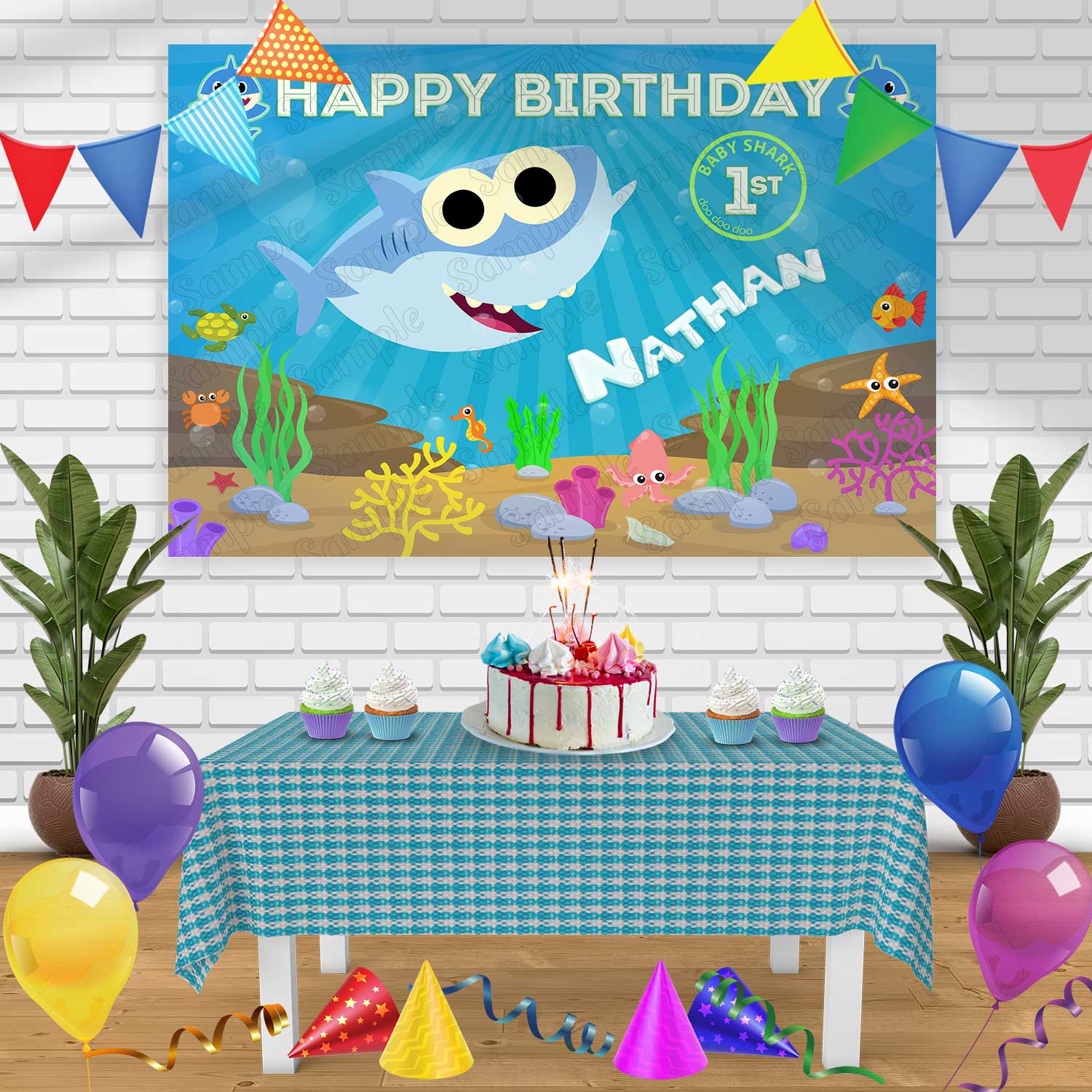 Baby Shark Birthday Banner Personalized Party Backdrop Decoration ...