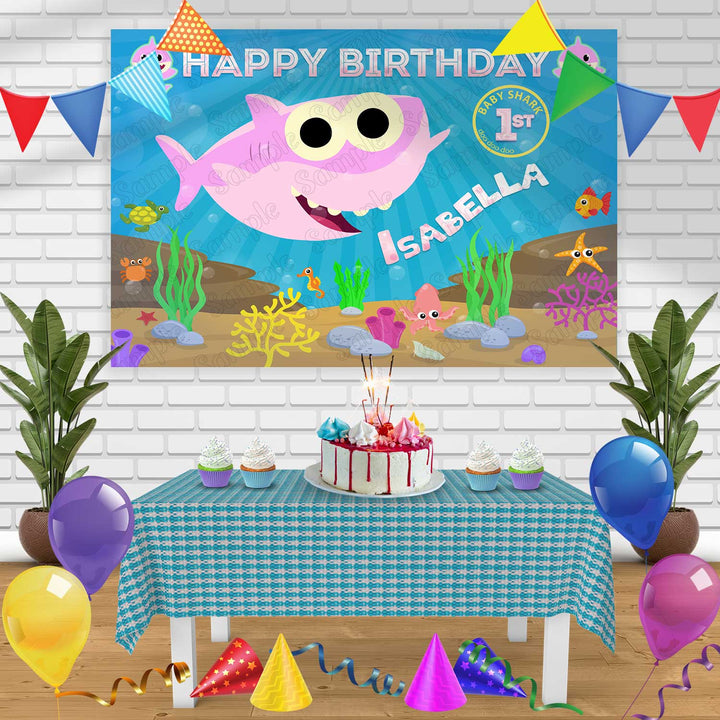 Baby Shark Girl Birthday Banner Personalized Party Backdrop Decoration