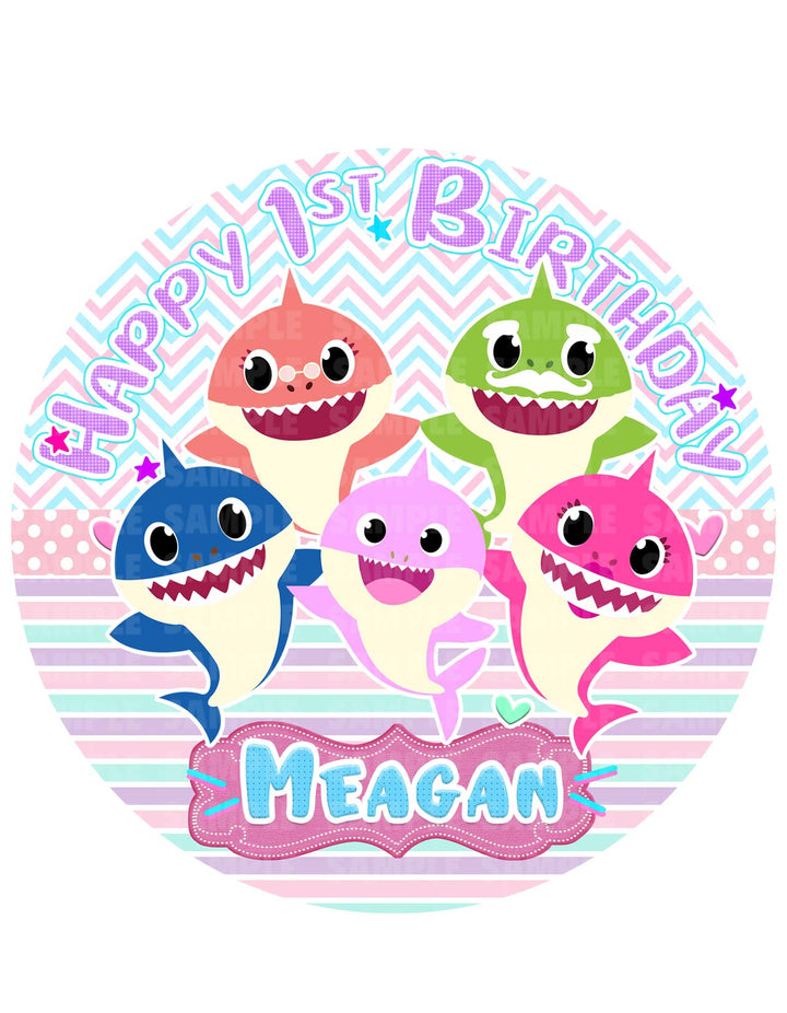 Baby Shark Girl Edible Cake Toppers Round
