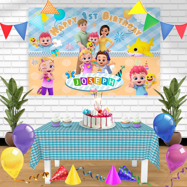 Babyfinn Nursery Kids Pinkfong Baby Shark Birthday Banner Personalized Party Backdrop Decoration