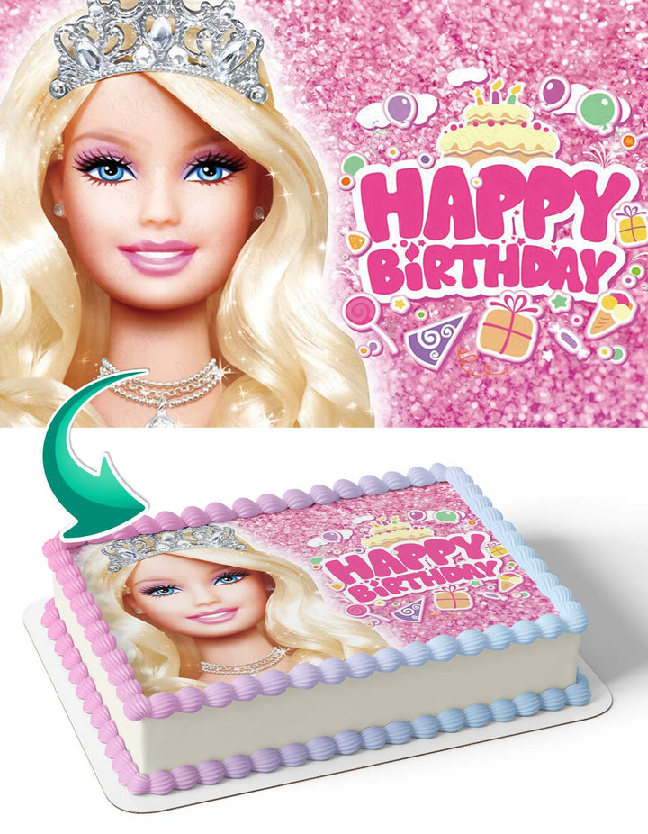Barbie Princess Pink Glitter Edible Cake Toppers
