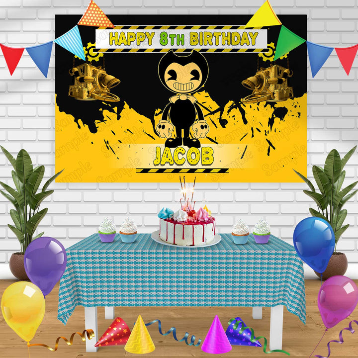 Bendy Birthday Banner Personalized Party Backdrop Decoration