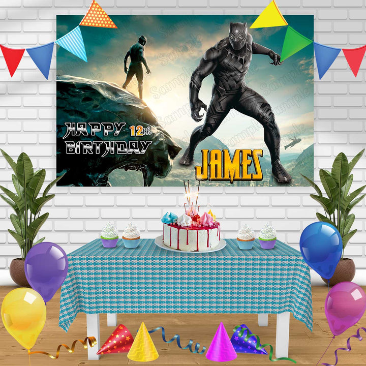 Black Panther 1 Birthday Banner Personalized Party Backdrop Decoration