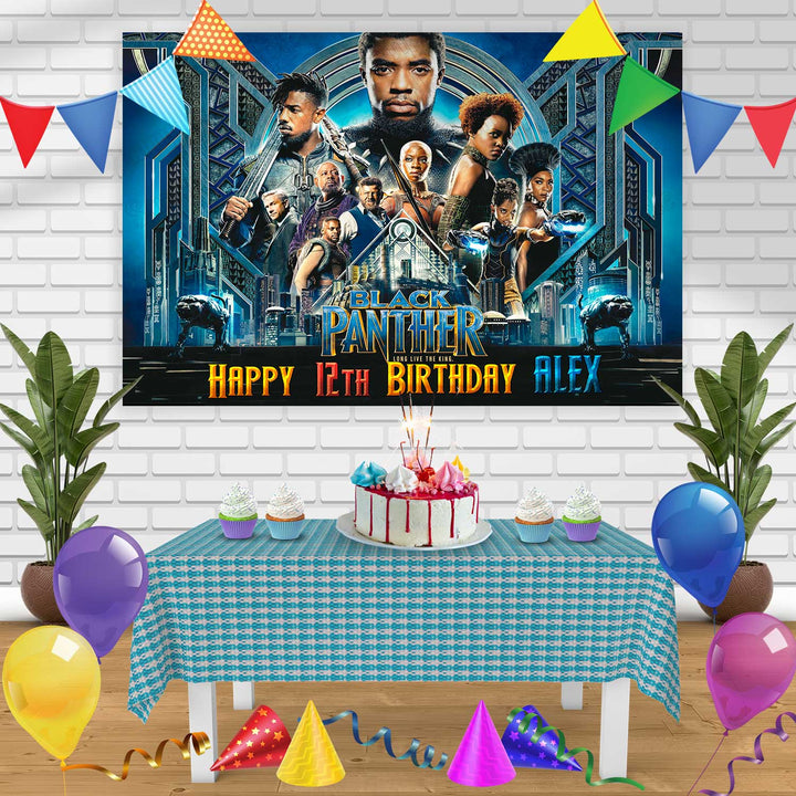 Black Panther 4 Birthday Banner Personalized Party Backdrop Decoration