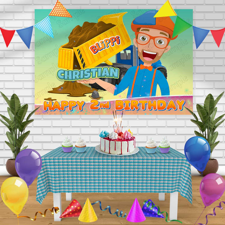 Blippi 1 Birthday Banner Personalized Party Backdrop Decoration