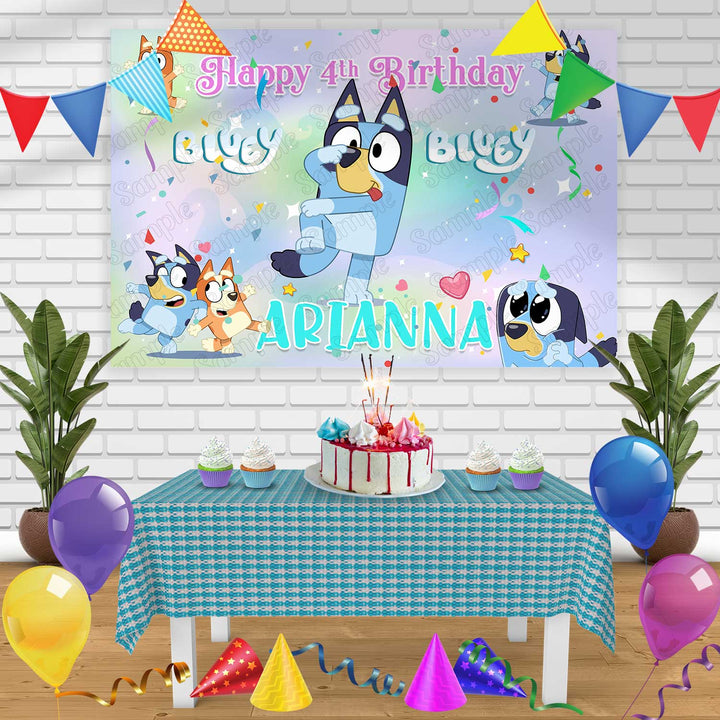Bluey 3 Birthday Banner Personalized Party Backdrop Decoration