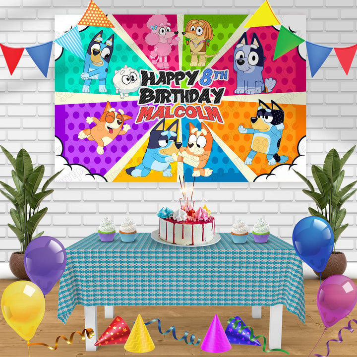Bluey Bingo Color Kids Birthday Banner Personalized Party Backdrop Decoration