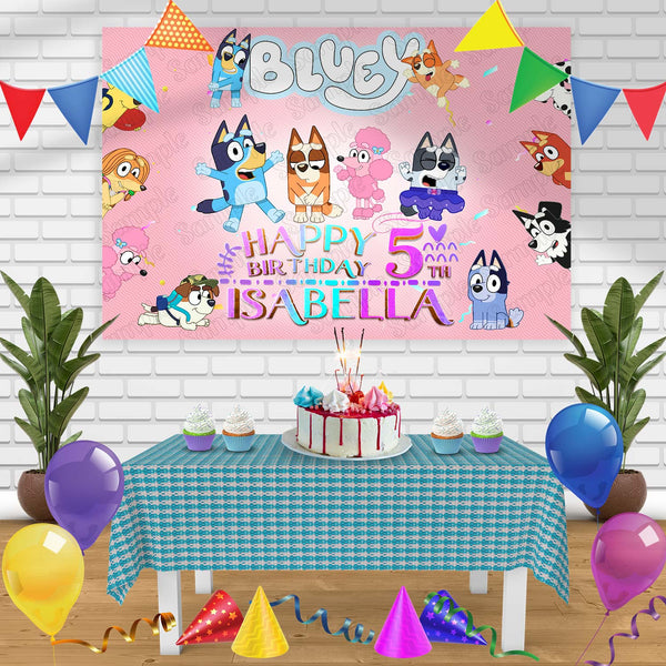 Bluey Bingo Friends Pink Girls Birthday Banner Personalized Party Backdrop Decoration