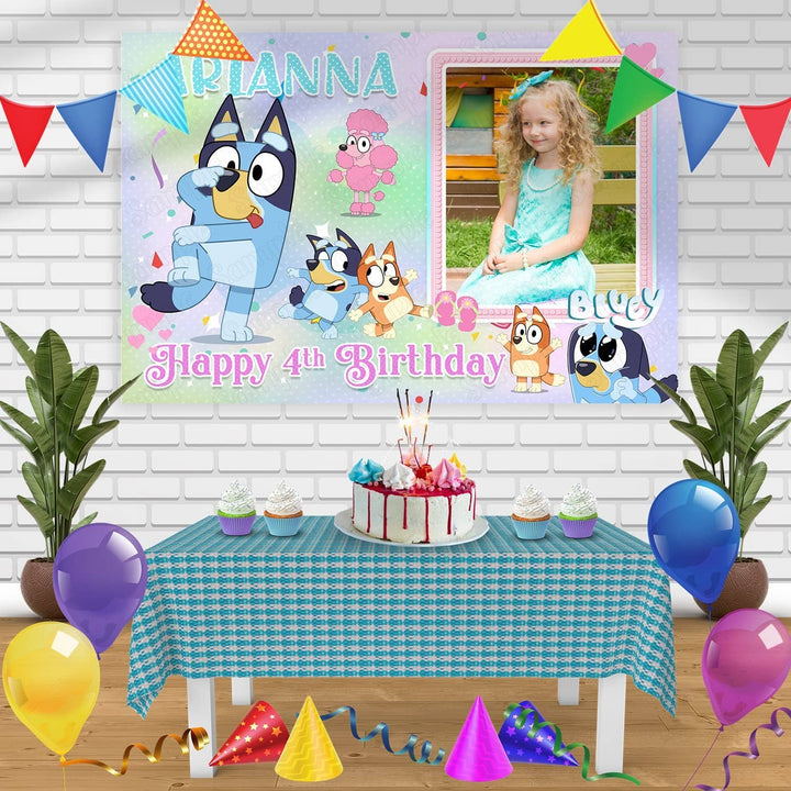 Bluey Frame Girls Birthday Banner Personalized Party Backdrop Decoration