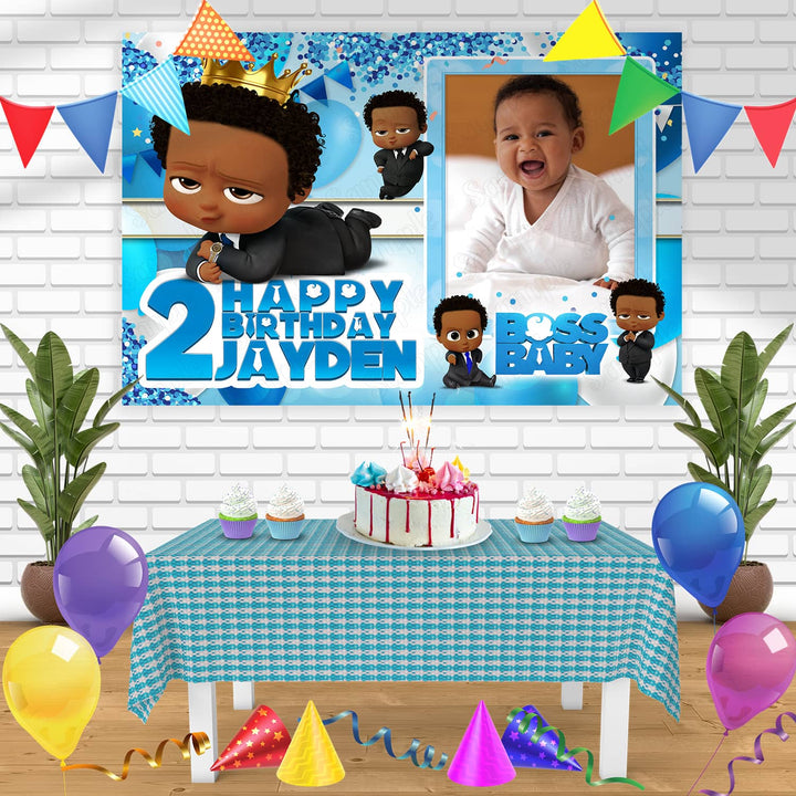Boss Baby African American Boy Frame Birthday Banner Personalized Party Backdrop Decoration