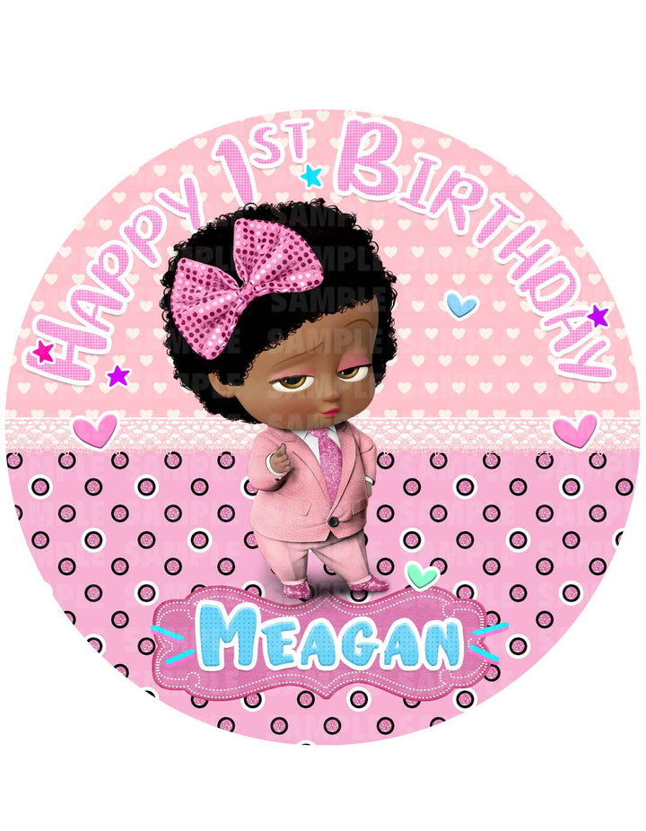 Boss Baby Afro American Girl Edible Cake Toppers Round