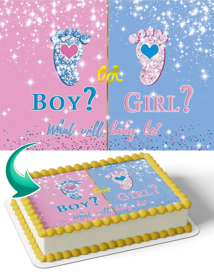 PRE CUT Gender Reveal Boy or Girl Cupcake Cake Wafer Paper Toppers