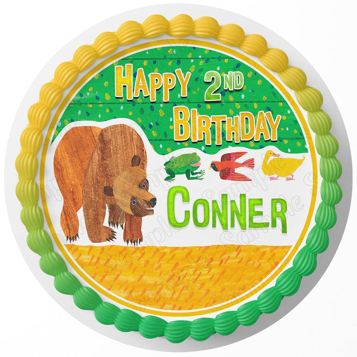 Brown Bear Rd Edible Cake Toppers Round