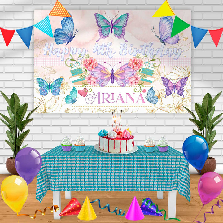 Butterfly Cute Girls Birthday Banner Personalized Party Backdrop Decoration