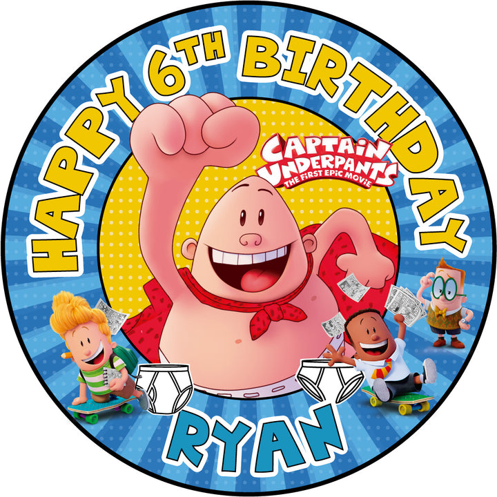 Captain Underpants Edible Cake Toppers Round