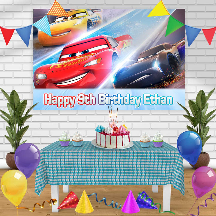 Cars 4 Birthday Banner Personalized Party Backdrop Decoration