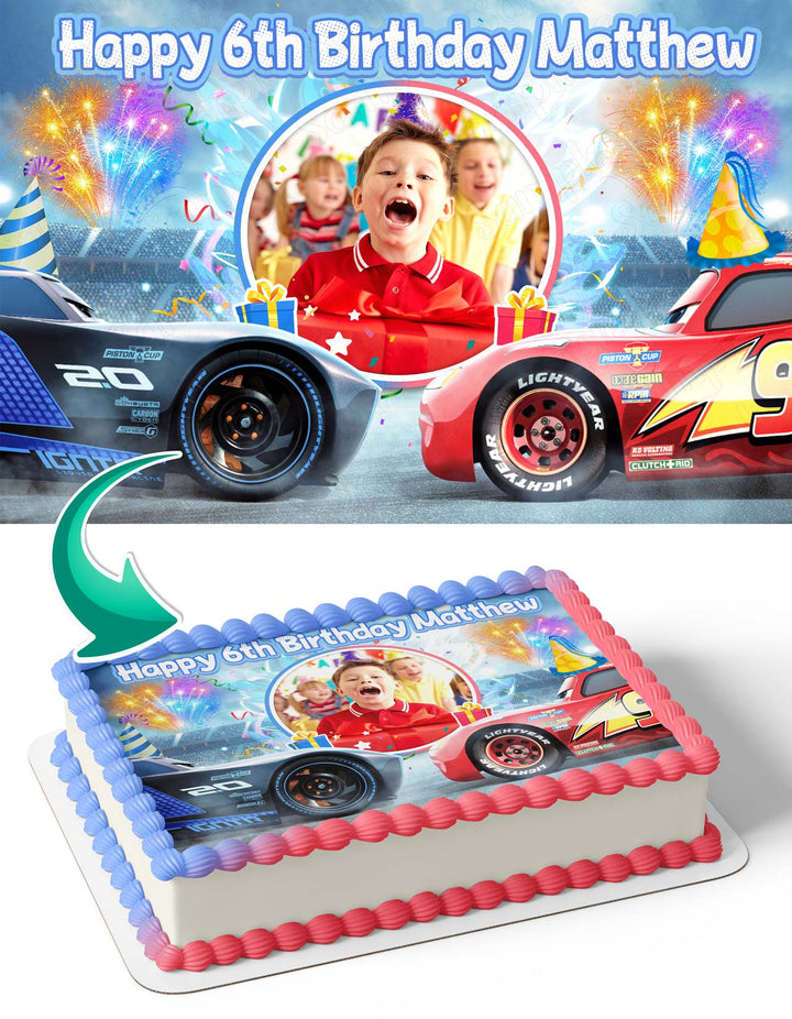 Cars V2 Photo Frame Edible Cake Topper Image