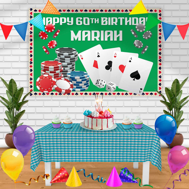 Casino Poker Desk Birthday Banner Personalized Party Backdrop Decoration