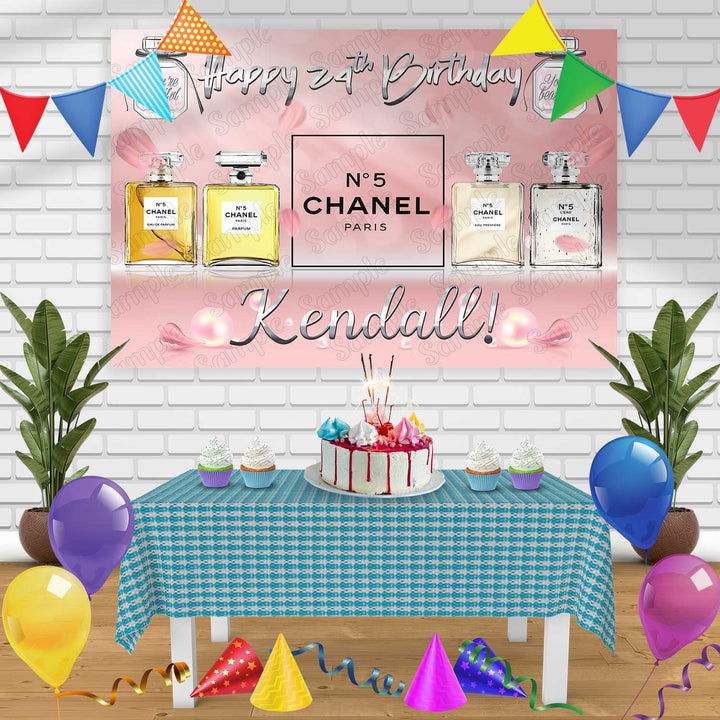 Chanel No 5 Birthday Banner Personalized Party Backdrop Decoration