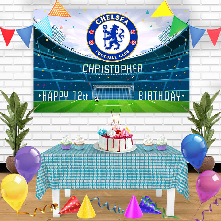 Chelsea FC Birthday Banner Personalized Party Backdrop Decoration