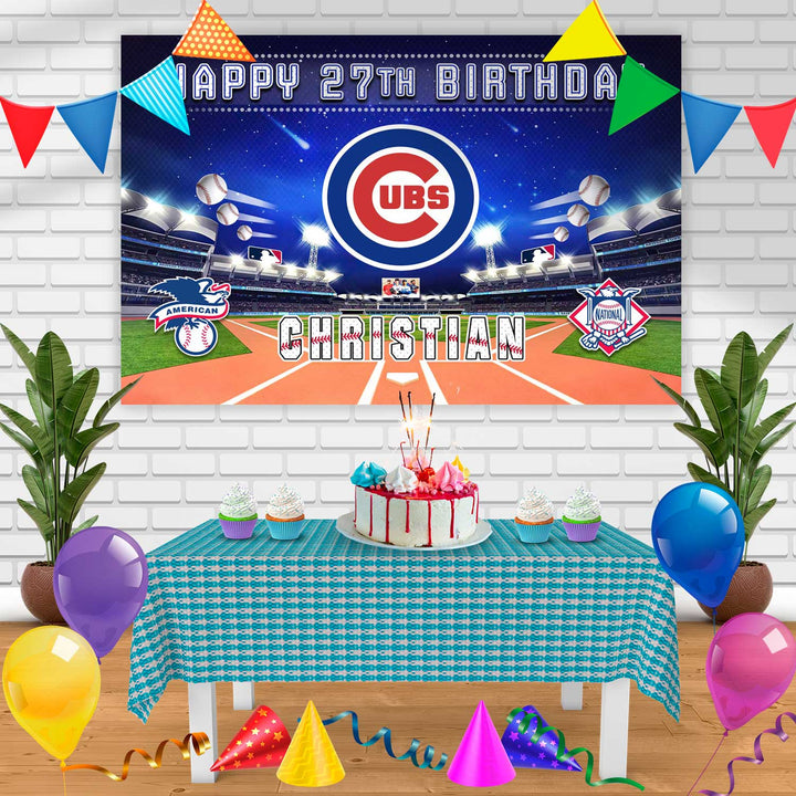 Chicago Cubs Birthday Banner Personalized Party Backdrop Decoration